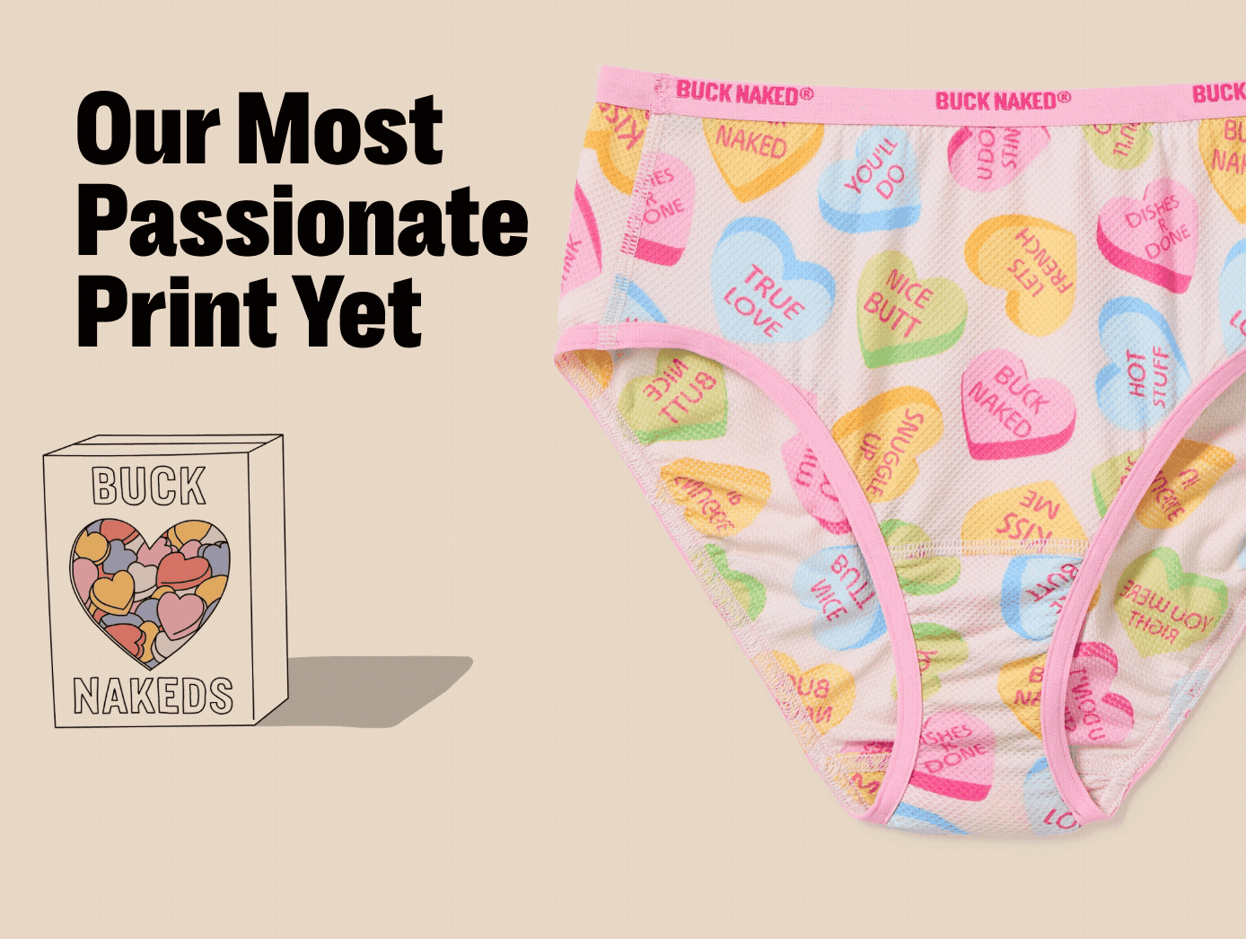 Candy heart patterned women's underwear.