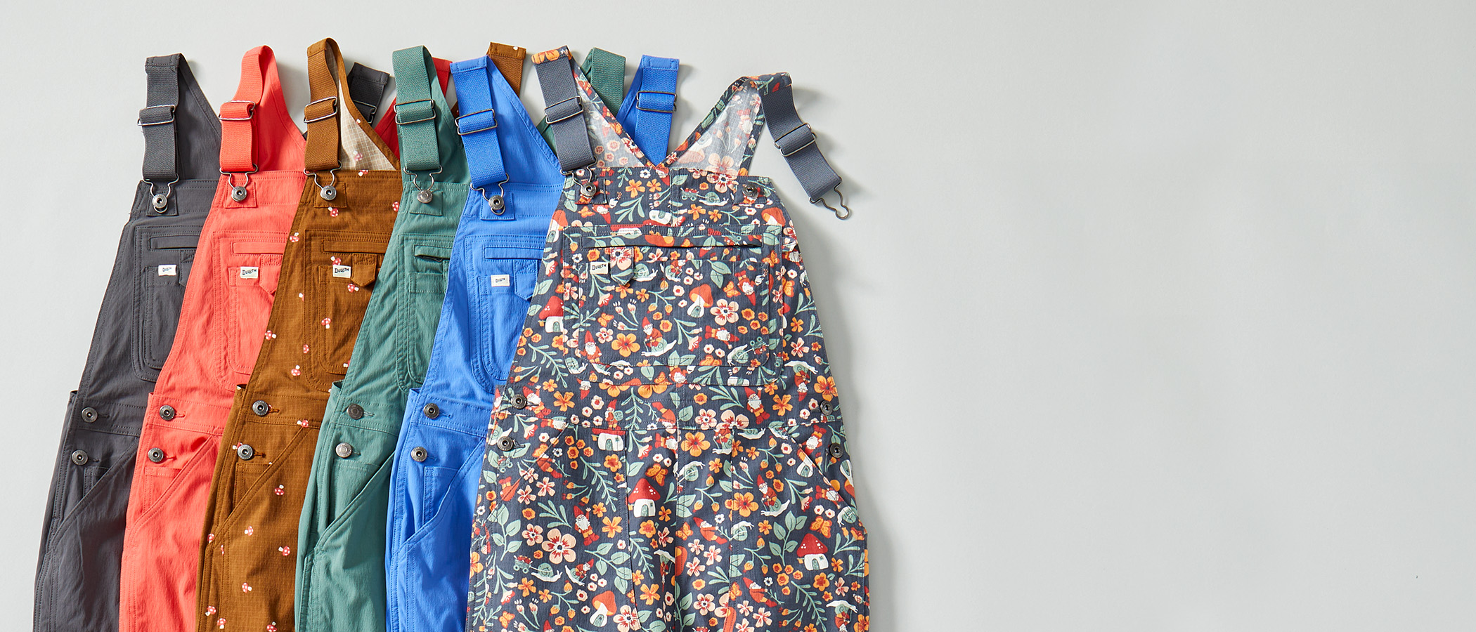 A collection of heirloom overalls in new colors and patterns