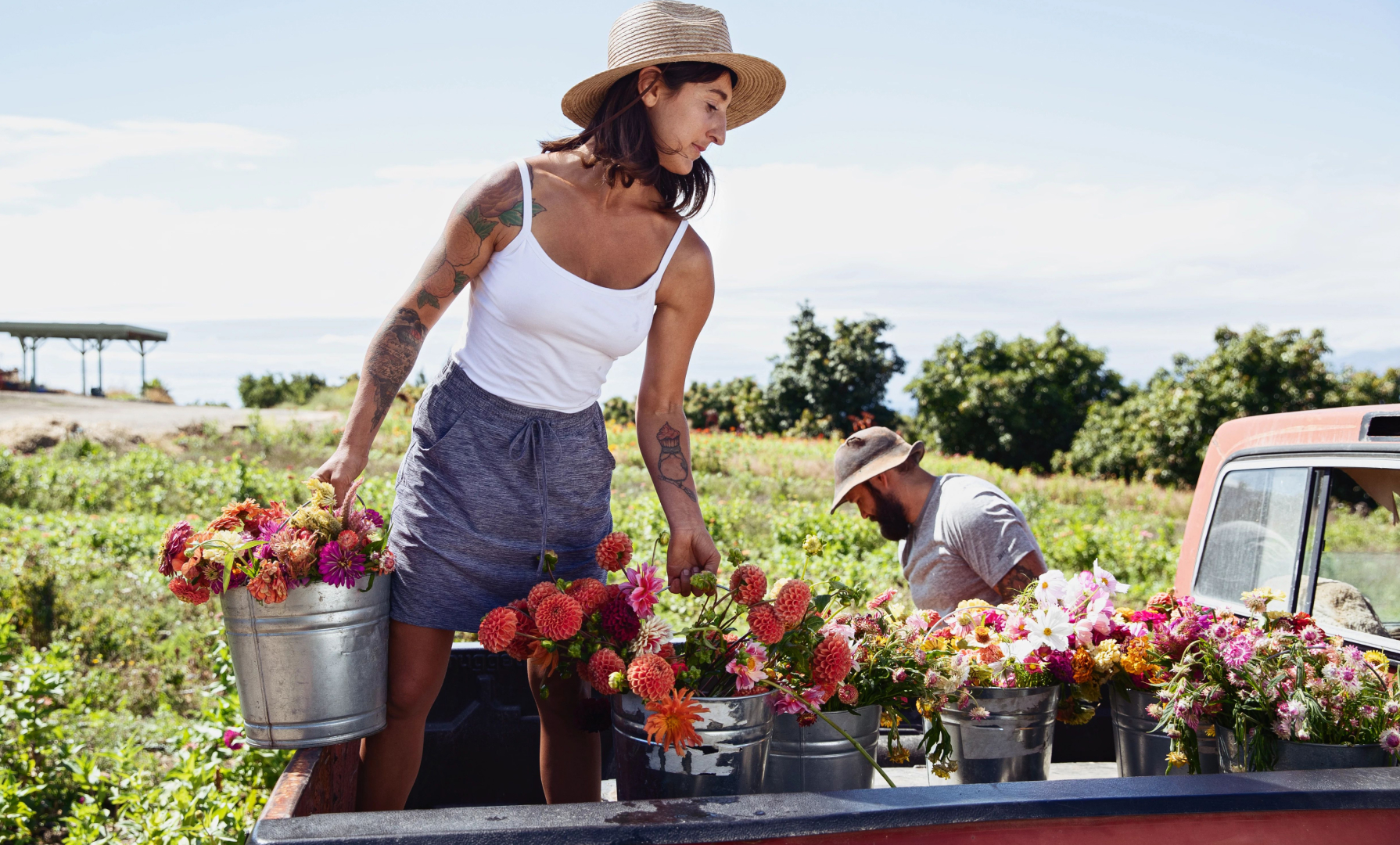 Woman carrying flowers