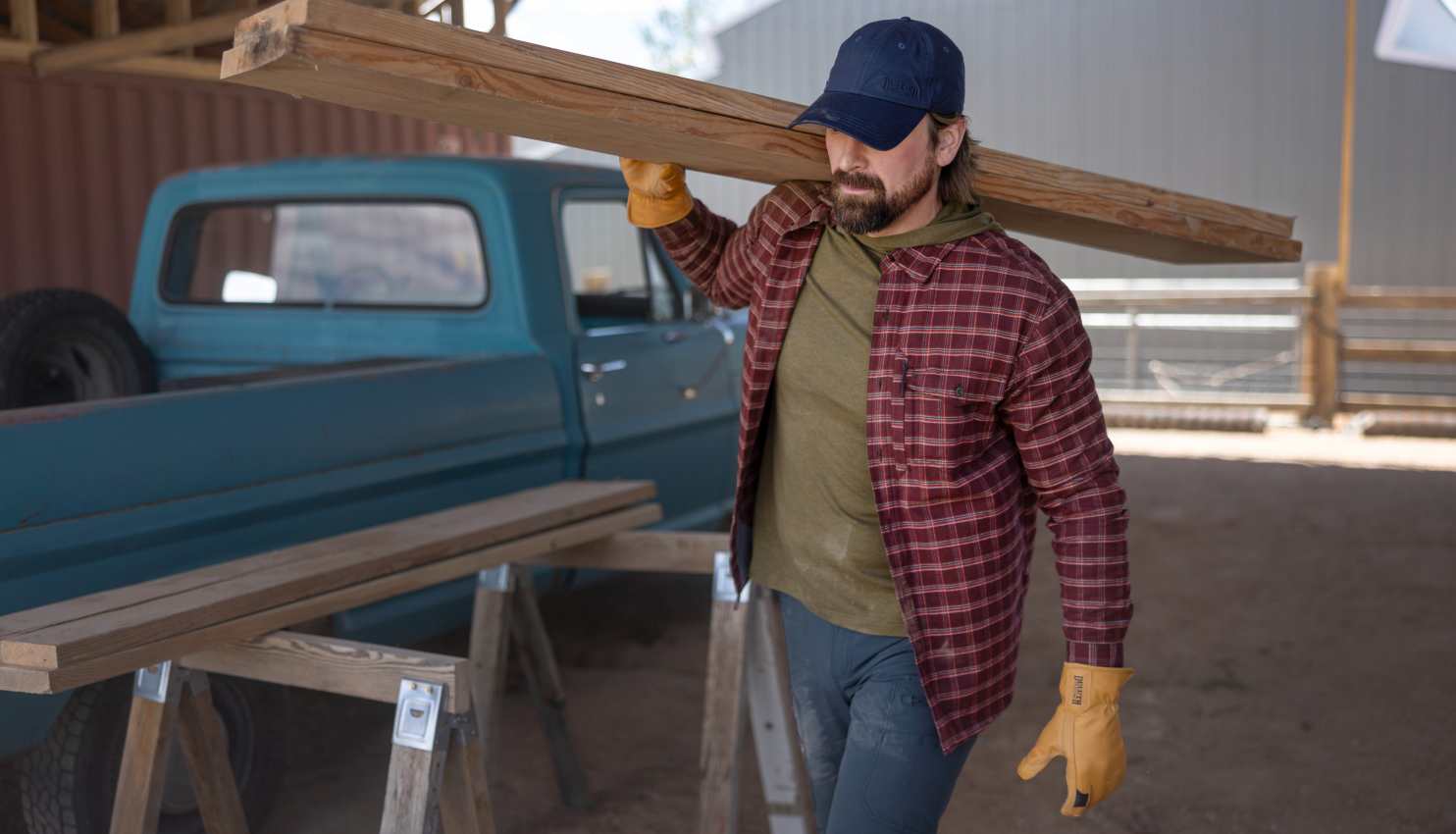 Man carrying lumber