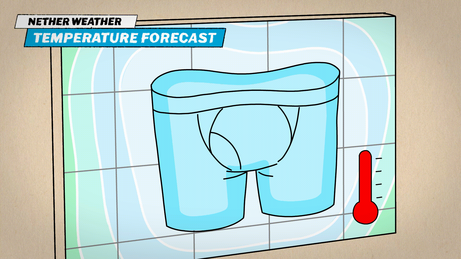 humorous animation showing underwear on a weather map